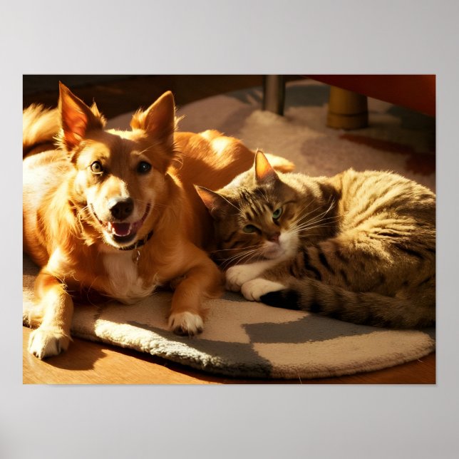 Beste Tierfreunde: Orange Hunde und Katze Poster (Vorne)
