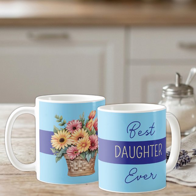 Beste Tochter je gerbera Blume blau Kaffeetasse (Von Creator hochgeladen)