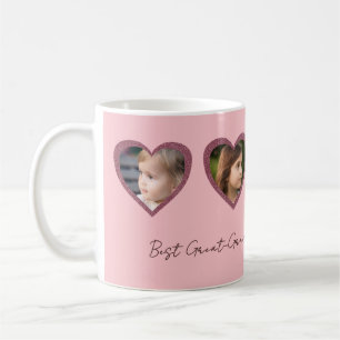 Beste Urgroßmutter Pink Hearts Vier-Foto-Collage Kaffeetasse