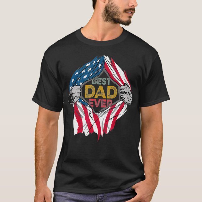 Beste Vater-Fahne-Super Hero-Fathers T-Shirt (Vorderseite)