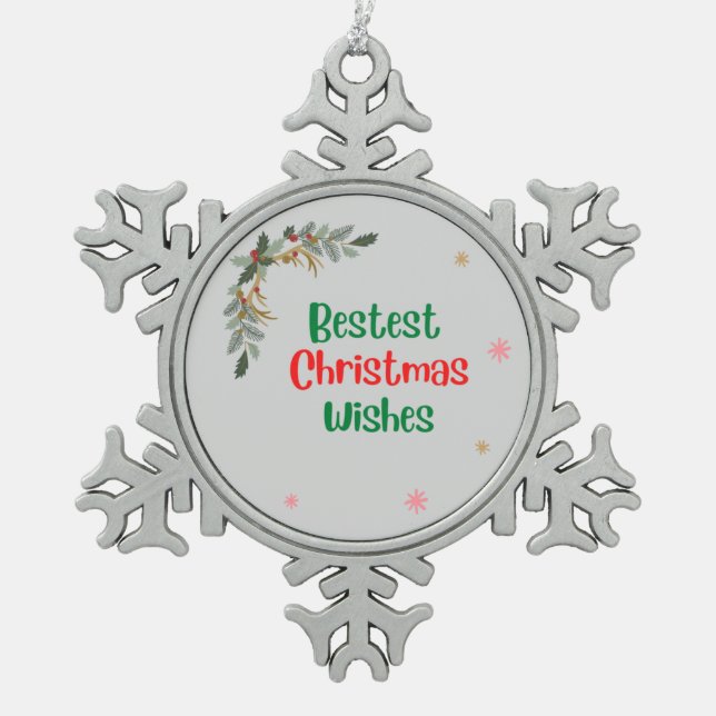 Beste Weihnachtswünsche Schneeflocken Zinn-Ornament (Vorderseite)