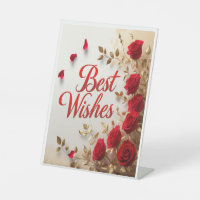 "Beste Wünsche" mit Rote Rosen und Gold-Blätter