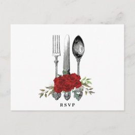 Besteck Rote Florale Hochzeit Rsvp Postkarte