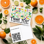 Bestellen DANK Lebensmittel Obst Veggies CUSTOM QR Postkarte<br><div class="desc">Karo diese coole Karte aus, die von mir für dich gemacht wurde! Füge deinen eigenen Text auf der Vorder- oder Rückseite hinzu. Perfekt für Kundenbestellungen, um Ihren eigenen Text zur Rückseite hinzuzufügen - mit Ihren Kontaktinformationen, Discount-Codes für zukünftige Einkäufe oder andere Details. Fügen Sie Ihre Website-Informationen zum benutzerdefinierten QR-Code hinzu....</div>