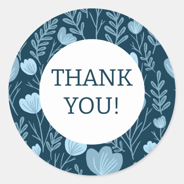 Bestellen DANK Niedliche Blue Floral Blume Runder Aufkleber (Vorderseite)