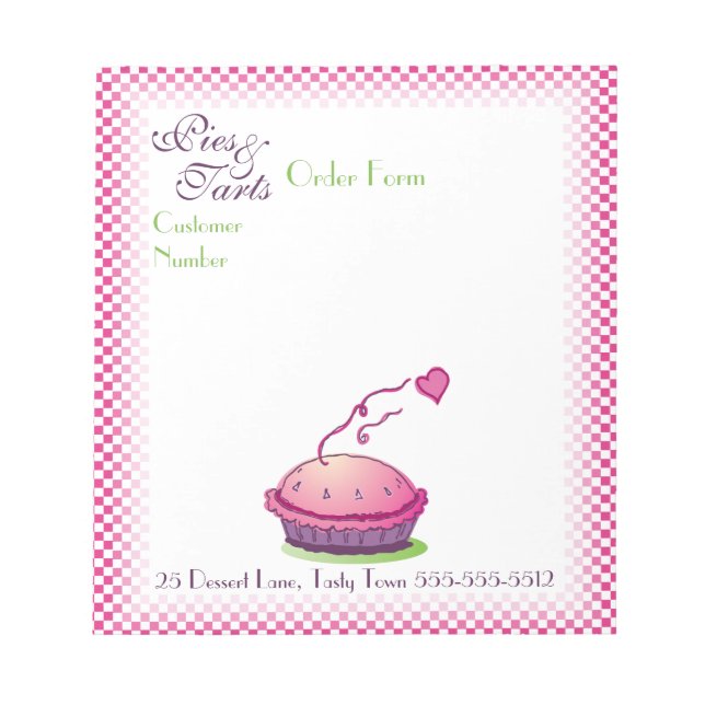 Bestellformular für Pies & Targets Notizblock (Vorderseite)