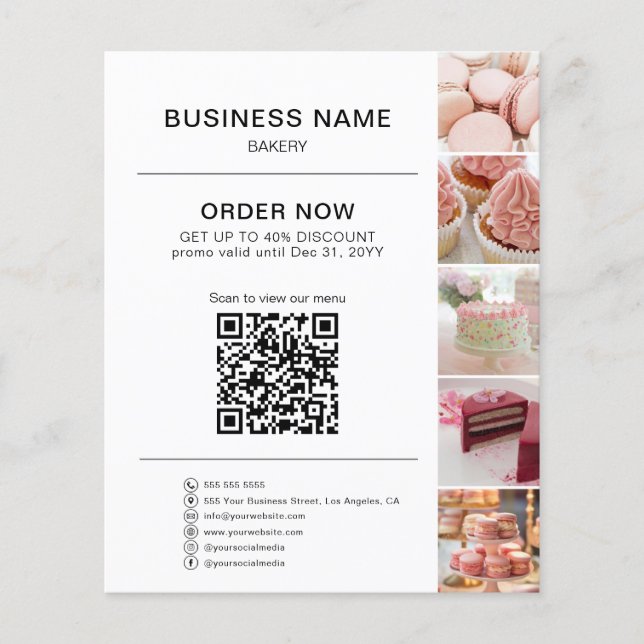 Bestellung der Bäckerei QR Code Rabatt Foto Weiß Flyer (Vorne)