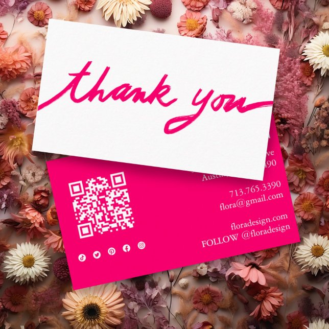 Bestellung Vielen Dank Custom Script QR Code Sozia Visitenkarte (Custom order thank you card with QR code and social media icons. Add your own details. Hot pink!)