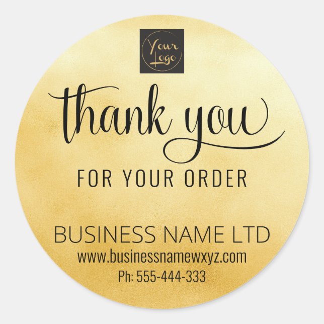 Bestellung Vielen Dank Gold Black Add Your Logo Runder Aufkleber (Vorderseite)