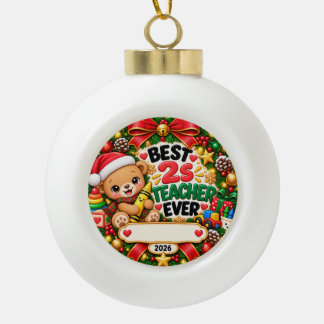 Bester 2-Jahre-Lehrer Weihnachtsbaumanhänger 2026 Keramik Kugel-Ornament