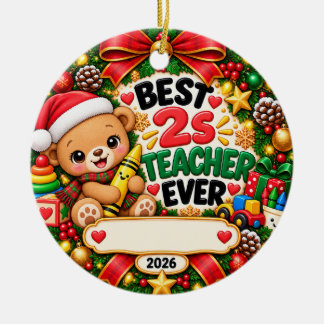Bester 2-Jahre-Lehrer Weihnachtsbaumanhänger 2026 Keramik Ornament