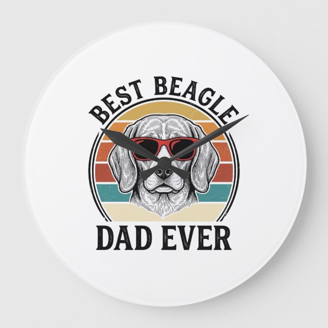 Bester Beagle-Vater Aller Zeiten Vintage Beagle-Sh Große Wanduhr (Vorderseite)