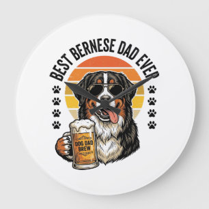 Bester Berner Vater Aller Zeiten Vintage-Hund-Bier Große Wanduhr