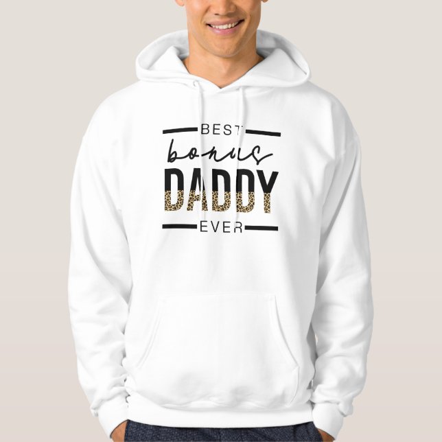 Bester Bonus Daddy je Leopard-Typografie Hoodie (Vorderseite)