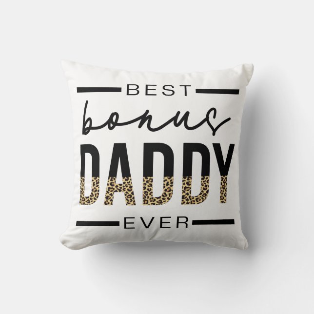 Bester Bonus Daddy je Leopard-Typografie Kissen (Vorderseite)