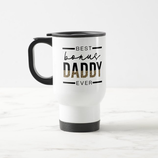 Bester Bonus Daddy je Leopard-Typografie Reisebecher (Links)