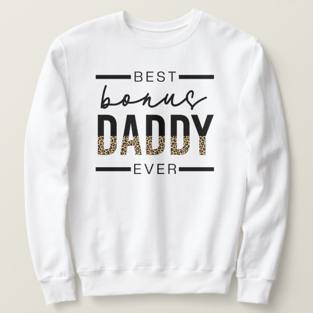 Bester Bonus Daddy je Leopard-Typografie Sweatshirt (Design vorne)