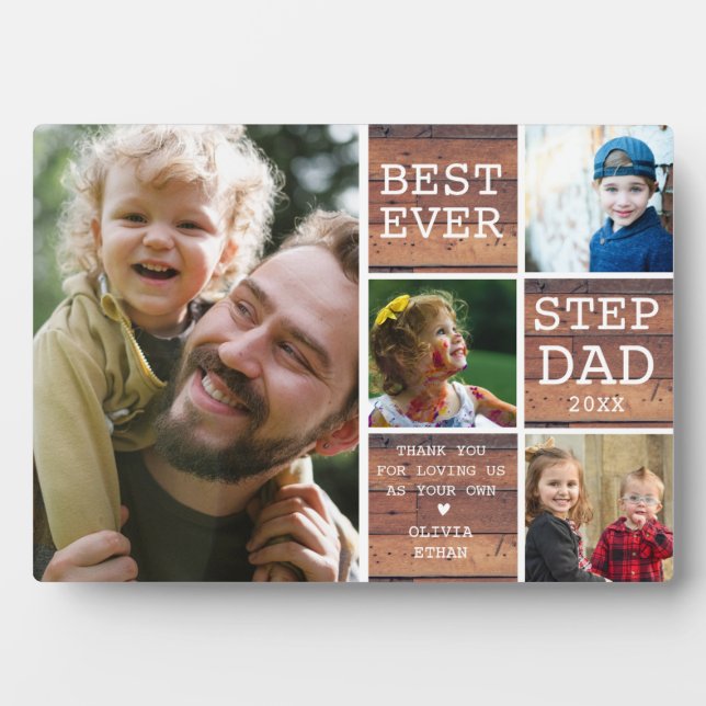 Bester Bonus Step Vater 4 Foto Collage Rustikales  Fotoplatte (Vorderseite)