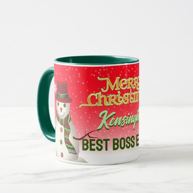 Bester Boss je mit Snowman auf RED Tasse (Vorderseite Links)
