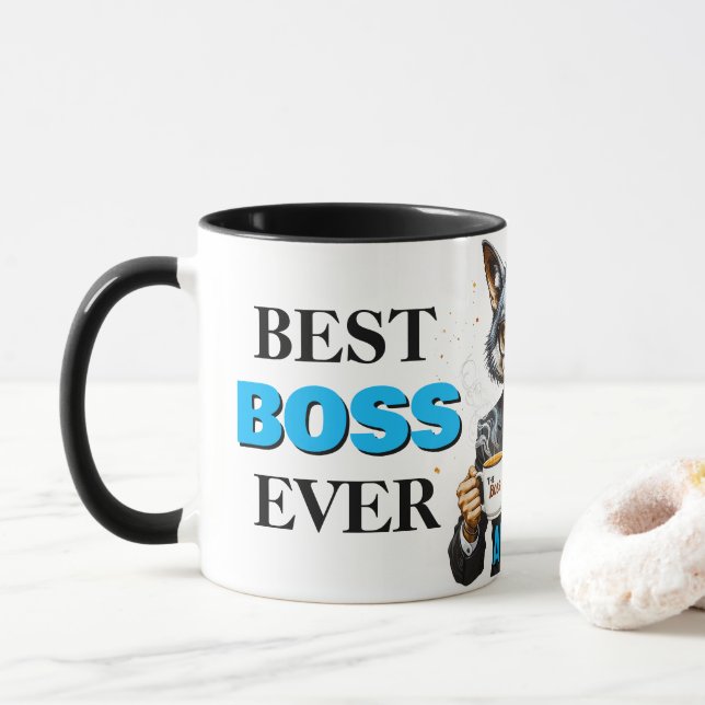 Bester Boss je Wolf mit Kaffee und Zitat Tasse (Mit Donut)
