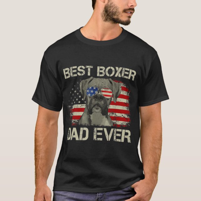 Bester Boxer-Vater je Hund über amerikanische Flag T-Shirt (Vorderseite)