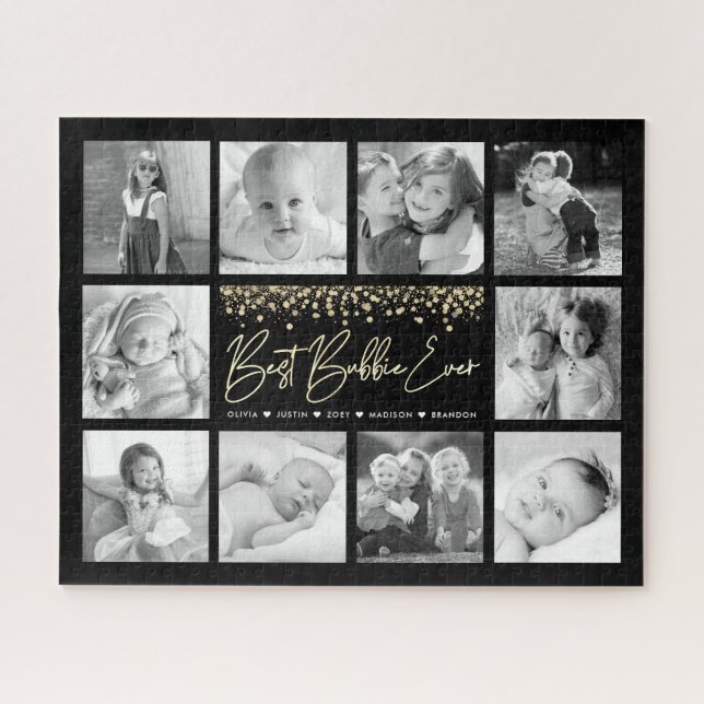 Bester Bubbie je 10 Foto Collage Gold Glitzer Puzzle (Horizontal)