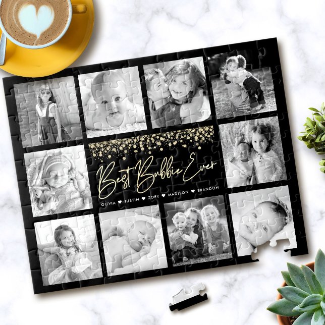 Bester Bubbie je 10 Foto Collage Gold Glitzer Puzzle (Von Creator hochgeladen)