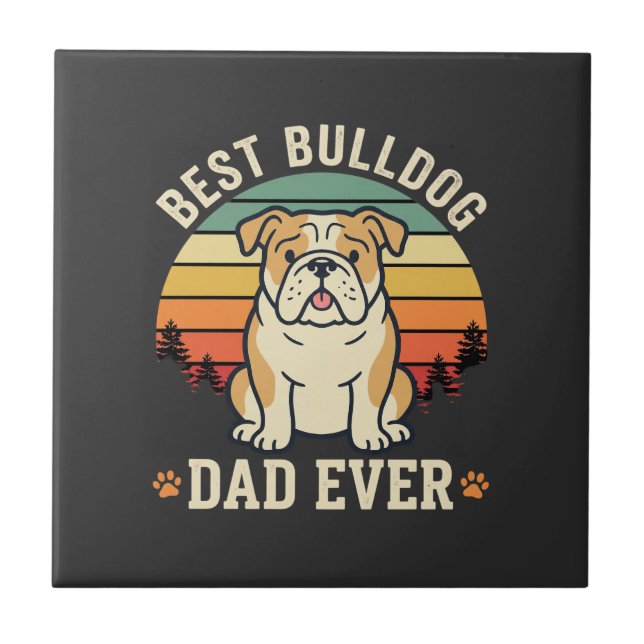 Bester Bulldoggen-Vater aller Zeiten Retro-Vector Fliese (Vorderseite)