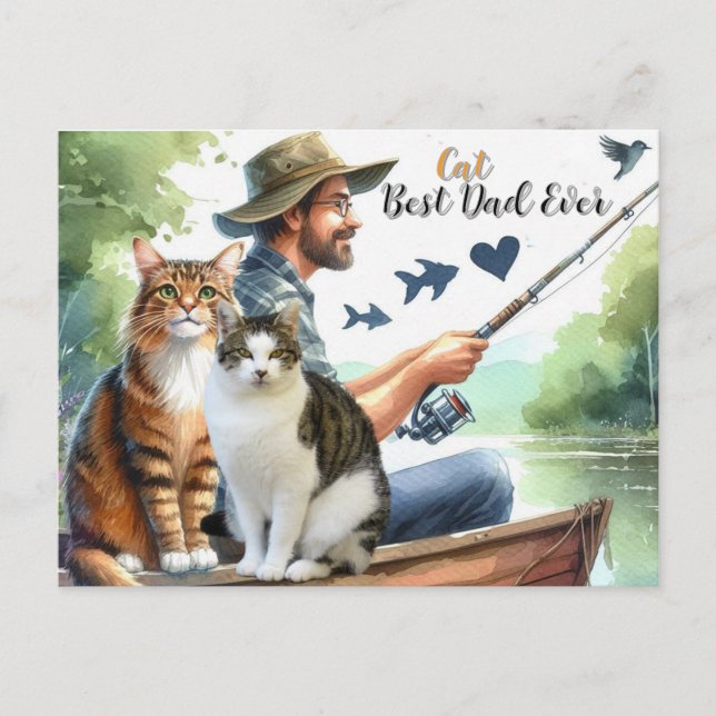 Bester Cat Vater Angeln Holiday Postkarte (Vorderseite)