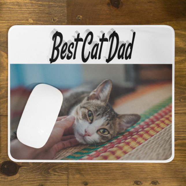 Bester Cat Vater Foto Schwarzer Text Mousepad (Von Creator hochgeladen)