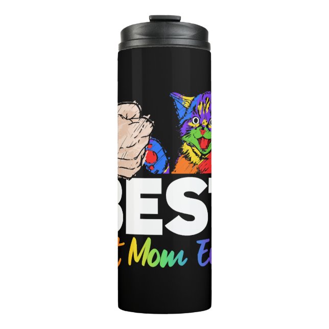 Bester Cat Vater je farbenfroher Regenbogen Mutter Thermosbecher (Vorderseite)