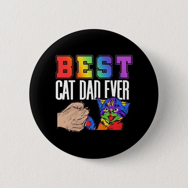 Bester Cat Vater je farbenfroher Regenbogen Vatert Button (Vorderseite)