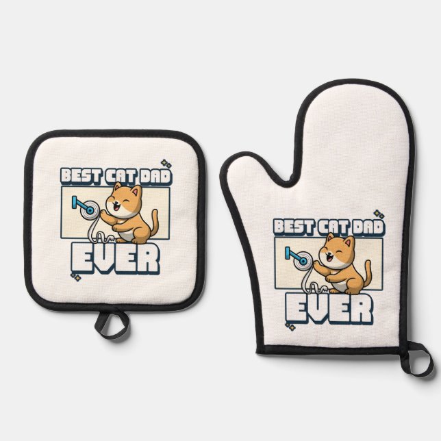 Bester Cat Vater je Ofenhandschuh & Topflappen-Set (Vorderseite)
