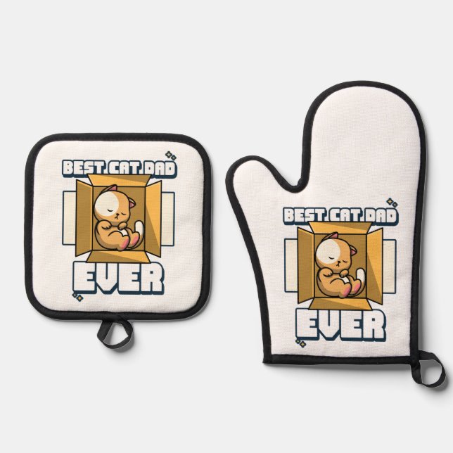Bester Cat Vater je Ofenhandschuh & Topflappen-Set (Vorderseite)
