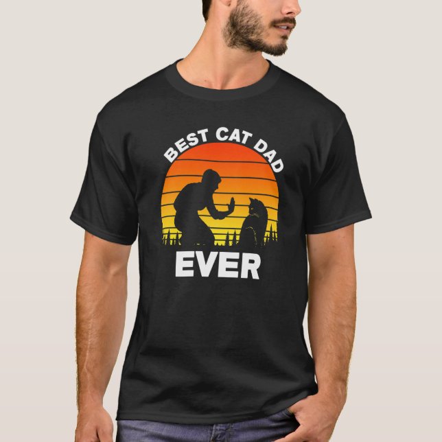 Bester Cat Vater je Retro Sunset T-Shirt (Vorderseite)
