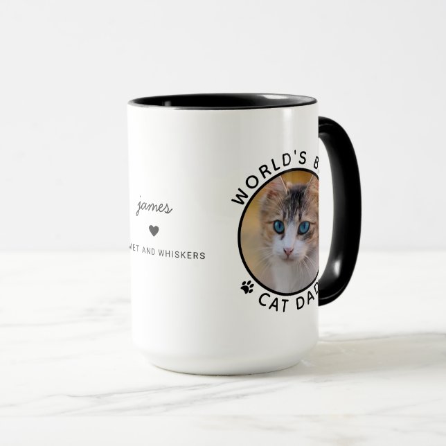 Bester Cat Vater Zwei Fotos Moderne Typografie Tasse (VorderseiteRechts)