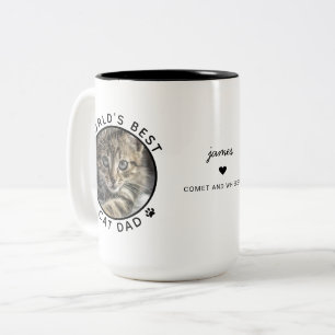 Bester Cat Vater Zwei Fotos Moderne Typografie Zweifarbige Tasse
