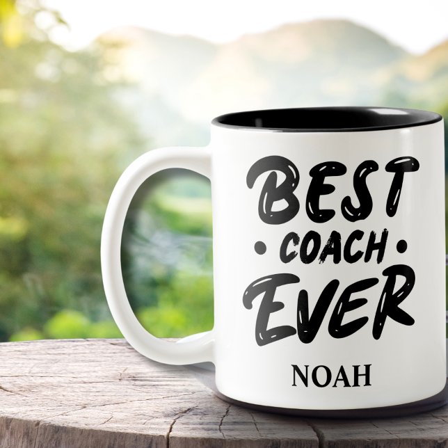 Bester Coach je - Individuelle Name-Geschenk Zweifarbige Tasse (Von Creator hochgeladen)