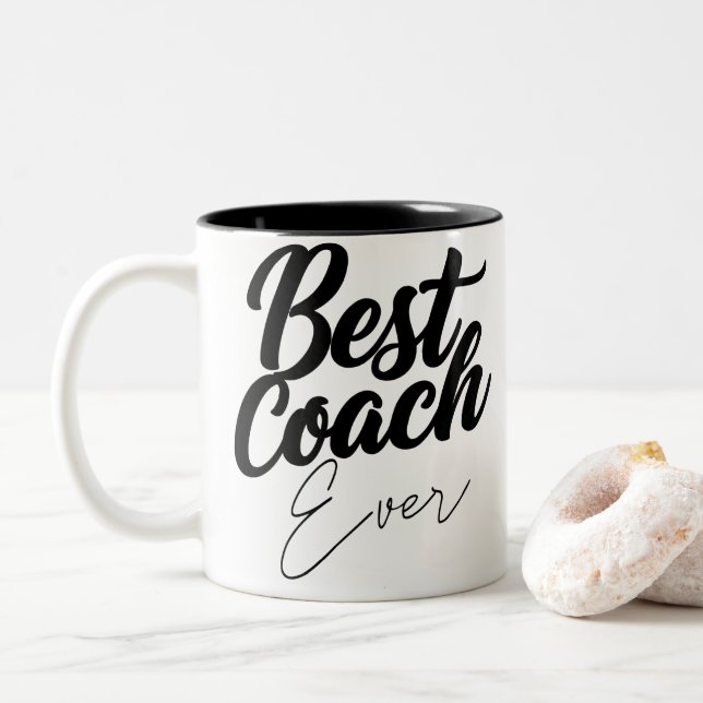 Bester Coach je Personalisiertes Wertgutschein Zweifarbige Tasse (Mit Donut)