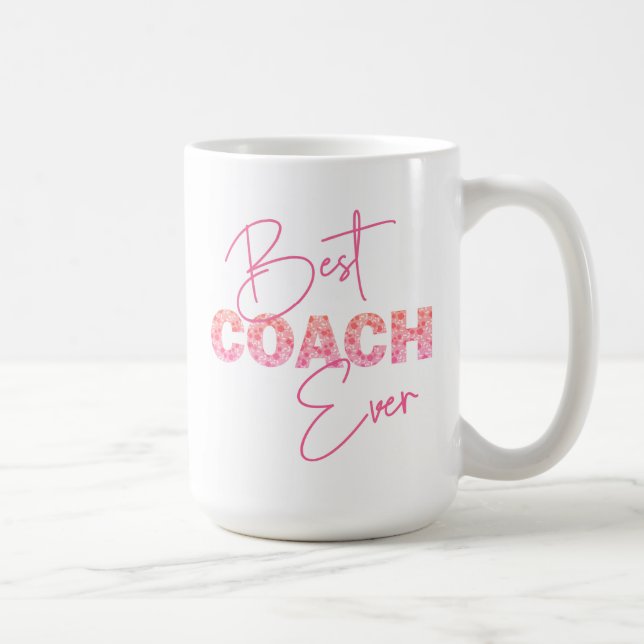 Bester Coach je rosa Blumentext Personalisiert Kaffeetasse (Rechts)