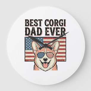 Bester Corgi-Vater Aller Patrioten Vintage-Hundesh Große Wanduhr