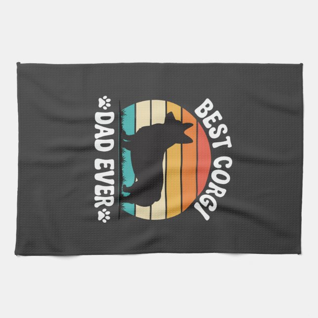 Bester Corgi-Vater überhaupt Retro-Hund Geschirrtuch (Horizontal)