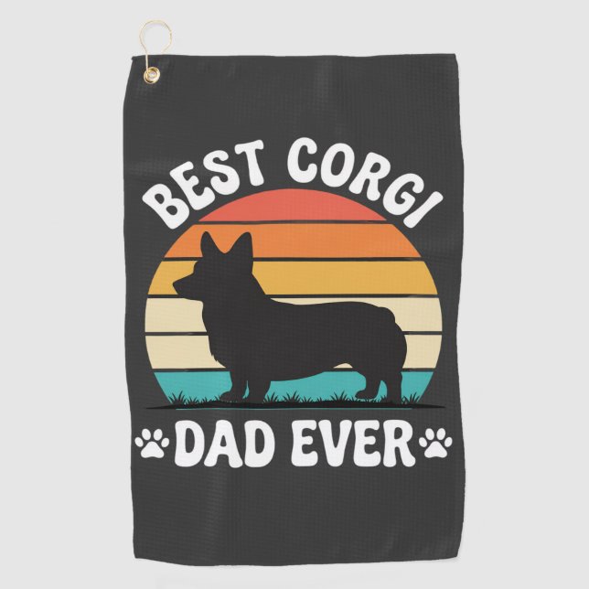 Bester Corgi-Vater überhaupt Retro-Hund Golfhandtuch (Vorderseite)