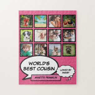 Bester Cousin 12 Foto Collage Pink Fun Comic Puzzle