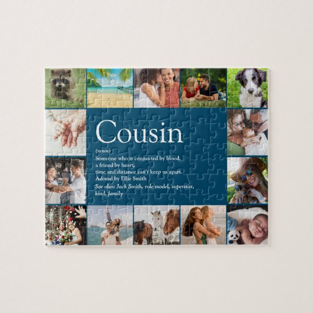 Bester Cousin je Definition 14 FotoCollage Blau Puzzle (Horizontal)