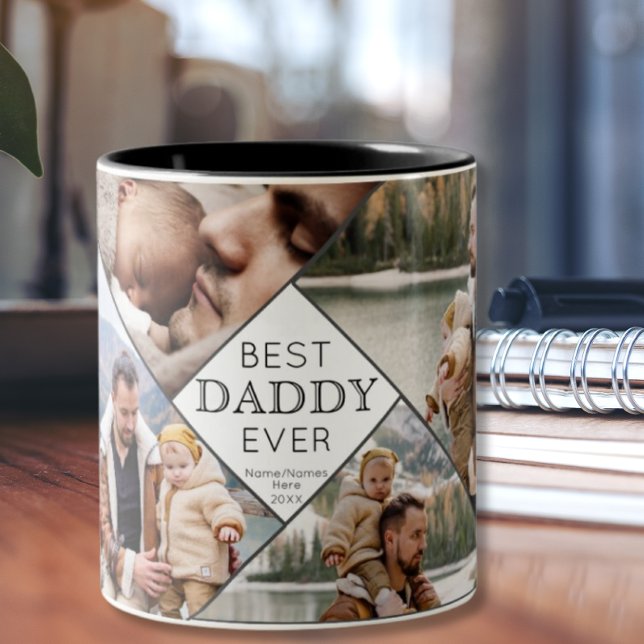 Bester Daddy je 4 Foto Collage Kids Name Datum hin Zweifarbige Tasse (Von Creator hochgeladen)