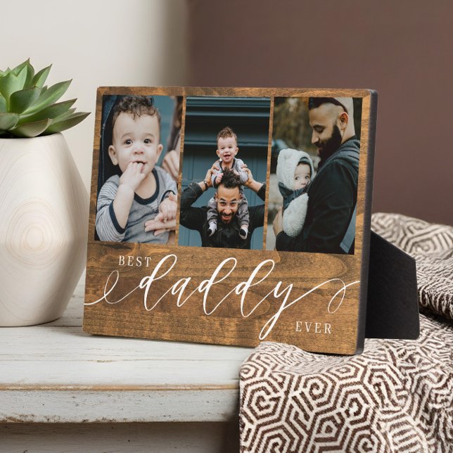 Bester Daddy je Woodgrain Fathers Day Foto Fotoplatte (Best Daddy Ever Woodgrain Fathers Day Gift Photo Plaque)