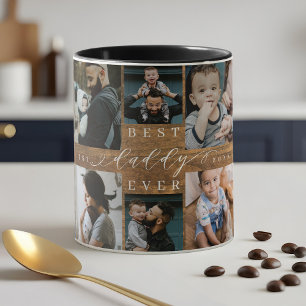 Bester Daddy je Woodgrain Foto Collage Keepake Tasse