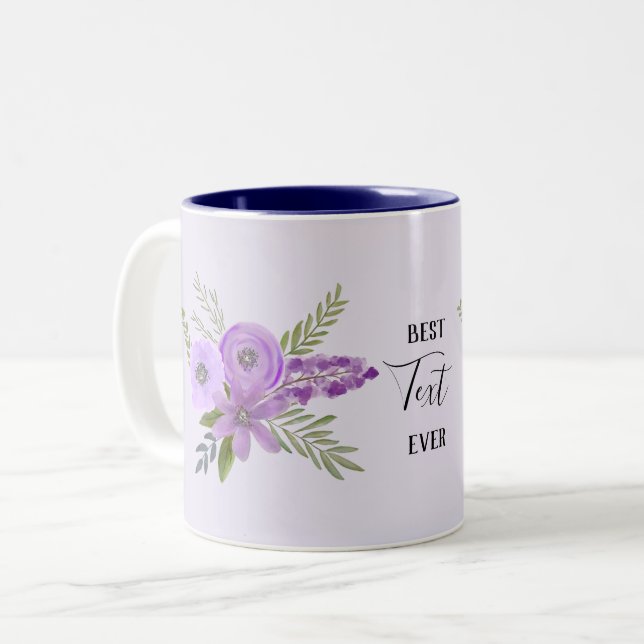 Bester "Dein Text" je - Blumenviolett-Lavendel Zweifarbige Tasse (Vorderseite Links)