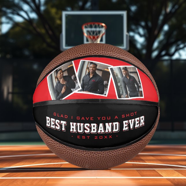 Bester Ehemann Aller Zeiten 3 Foto-Collage Rot & S Mini Basketball (Best Husband Ever 3 Photo Collage Red & Black Mini Basketball
)